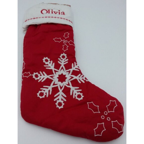 Pottery Barn Kids Olivia Christmas Stocking Snowflake Holiday Quilted Red - Picture 9 of 10